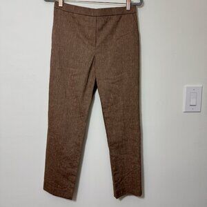 Theory Women's Treeca Pull-On Pant Size 6 Linen Blend Stretch Pockets Brown